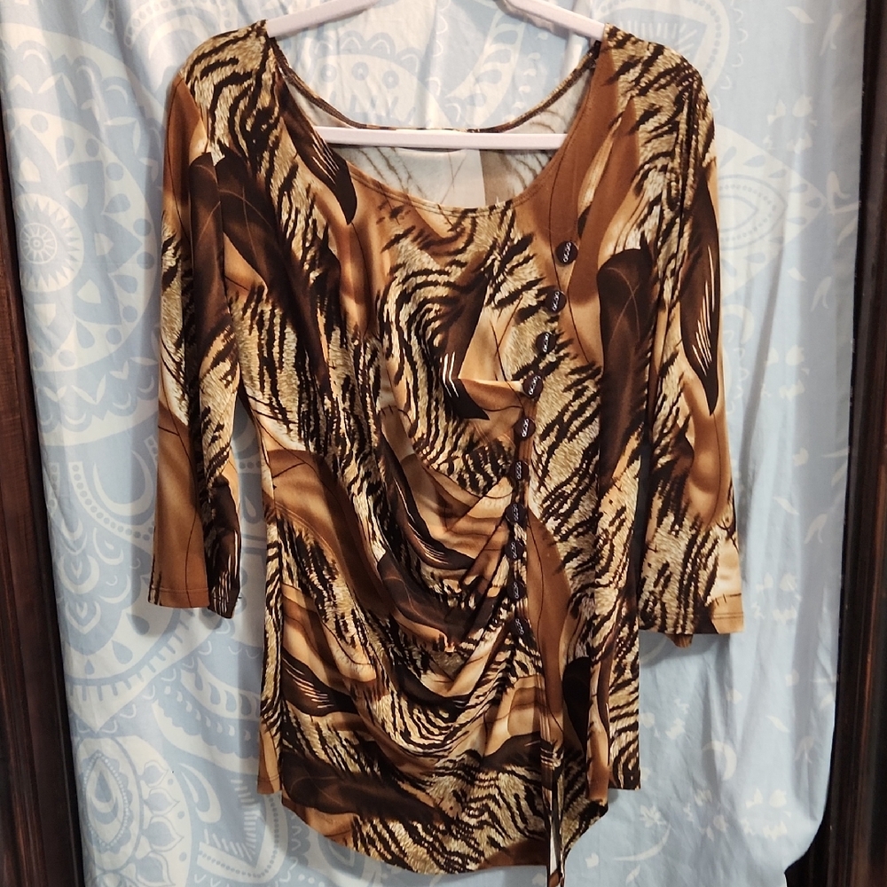 Elegant Brown Animal Print Blouse